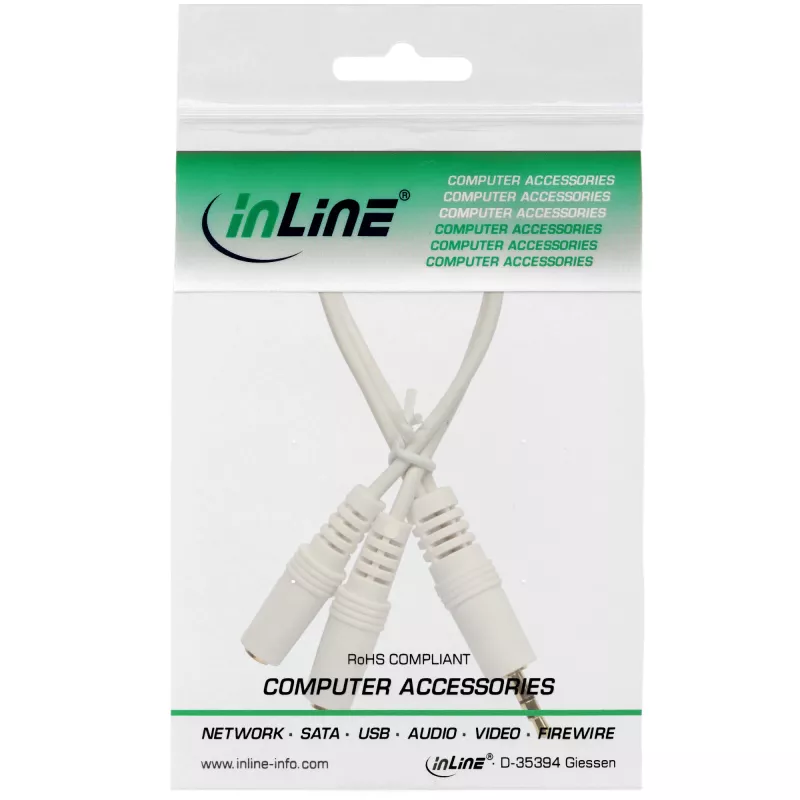 Cavo stereo a Y InLine jack 3,5 mm maschio su 2 x jack 3,5 mm femmina bianco/oro, 0,1 m