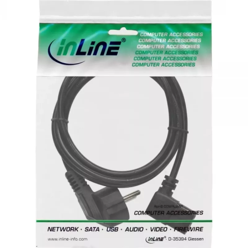 Cavo di alimentazione InLine, CEE 7/7 angolato / IEC C13 3 poli maschio angolato, 1,8 m