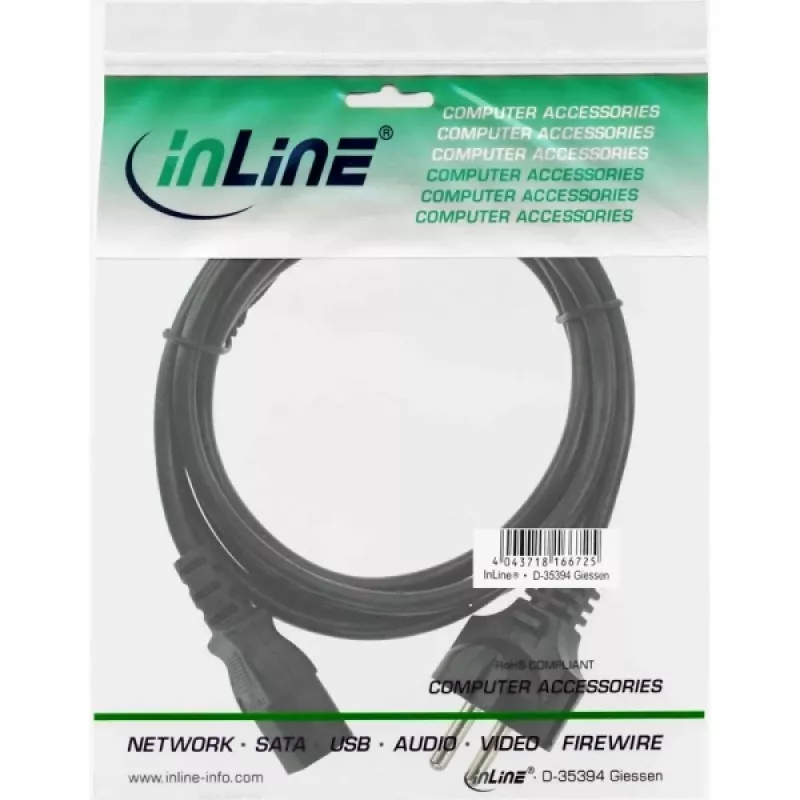 Cavo di alimentazione InLine, CEE 7/7 dritto / IEC C13 3 poli maschio, nero, 1,8 m