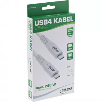 Cavo USB4 InLine, USB-C maschio/maschio, PD 240W, 8K60Hz, TPE, bianco, 1 m