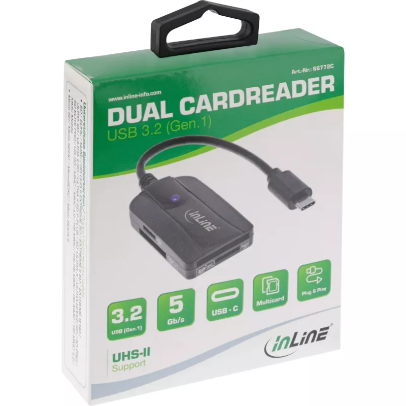 Lettore di schede InLine USB 3.1 USB-C, per SD/SDHC/SDXC, microSD, compatibile UHS-II