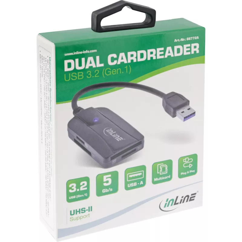 Lettore di schede InLine USB 3.1 USB-A, per SD/SDHC/SDXC, microSD, compatibile UHS-II