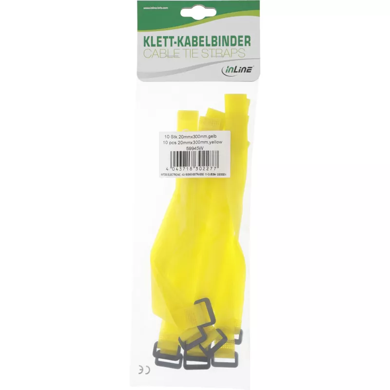 InLine Fascette in velcro per cavi, 20 x 300 mm, 10 pz., giallo