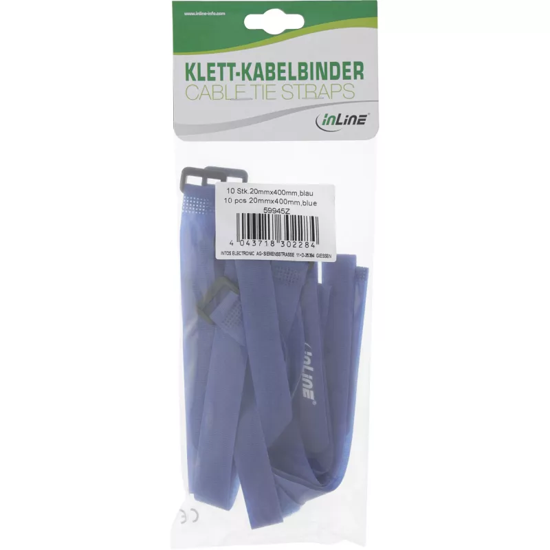 Fascette per cavi InLine con chiusura a velcro 20 x 400 mm 10 pz. blu