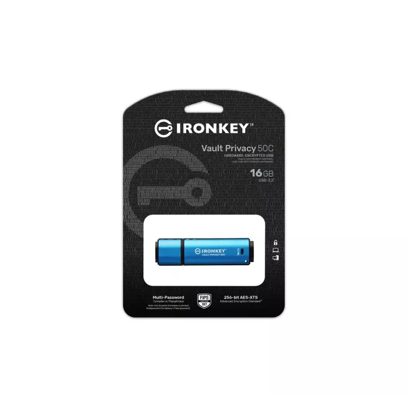 Kingston Technology IronKey 16GB USB-C Vault Privacy 50C AES-256 crittografato, FIPS 197