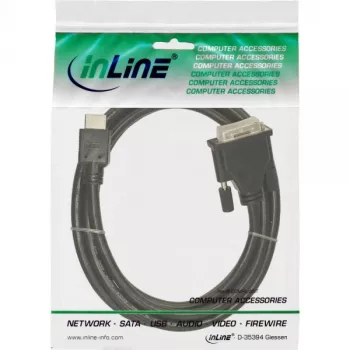 Cavo HDMI-DVI InLine 19 pin maschio / 18+1 maschio + nucleo in ferrite nero 5 m