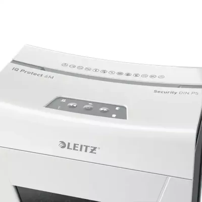 Distruggidocumenti LEITZ IQ Protect Premium 6M P5 – taglio micro, 18 L, controllo touch, 351×204×355 mm