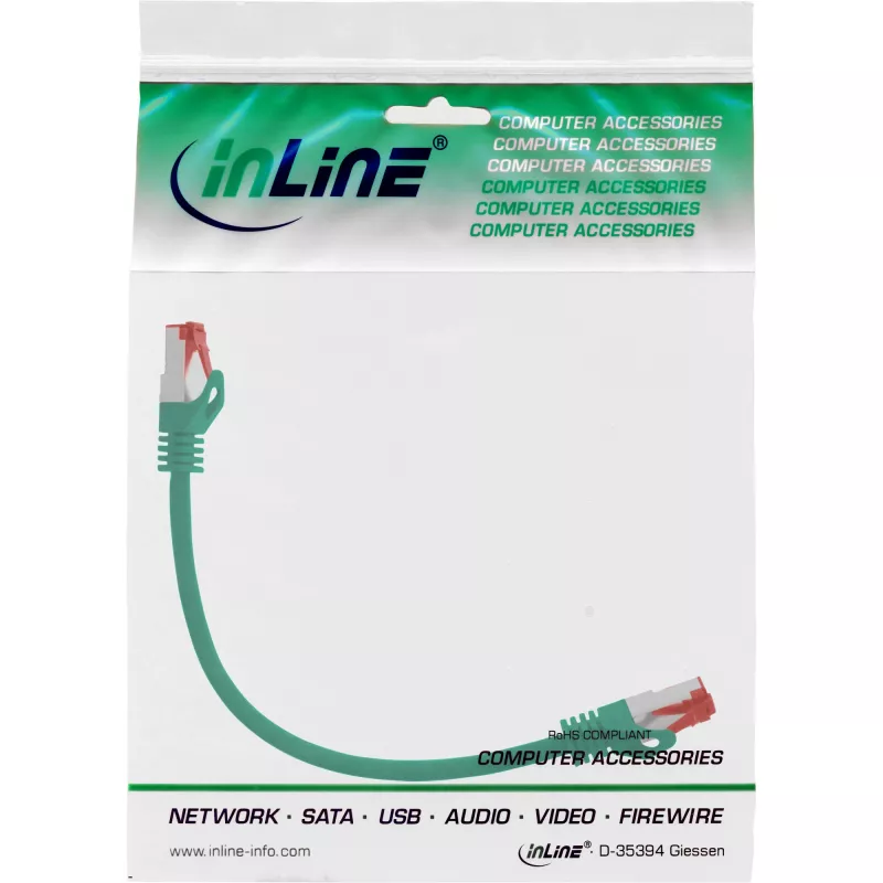 Cavo patch InLine S/FTP PiMF Cat.6 250MHz PVC CCA verde 0,25m