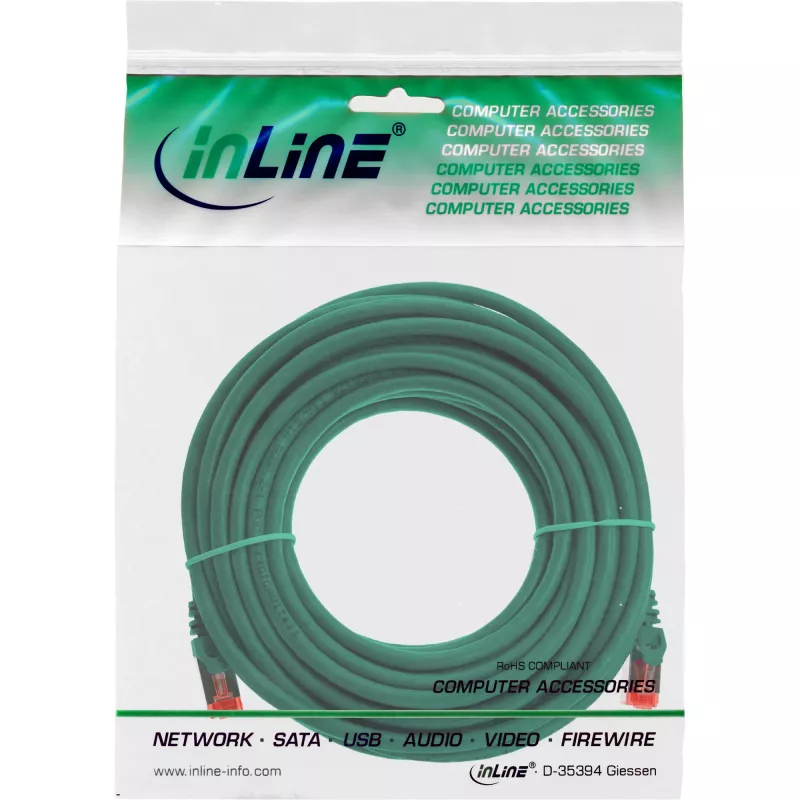 Cavo patch InLine S/FTP PiMF Cat.6 250MHz PVC CCA verde 7,5m