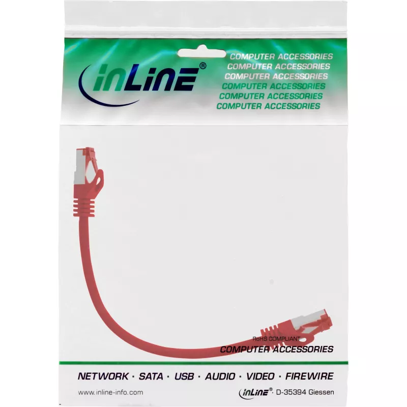 Cavo patch InLine S/FTP PiMF Cat.6 250MHz PVC CCA rosso 0,25m