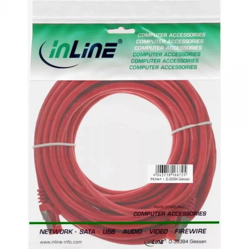 Cavo patch InLine S/FTP PiMF Cat.6 250MHz PVC CCA rosso 10m