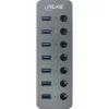 Hub InLine USB 3.2 Gen.1, 7 porte, con interruttore, alluminio, grigio, con alimentatore