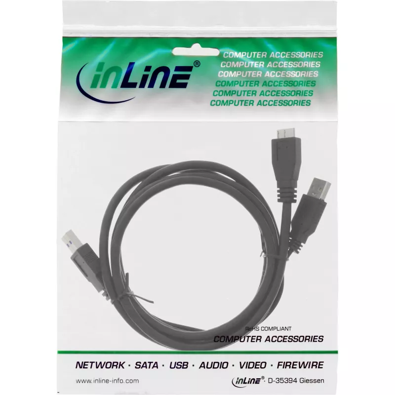 Cavo Y InLine USB 3.2 Gen.1 2x connettore Type-A / connettore Micro-B, nero, 1,5m