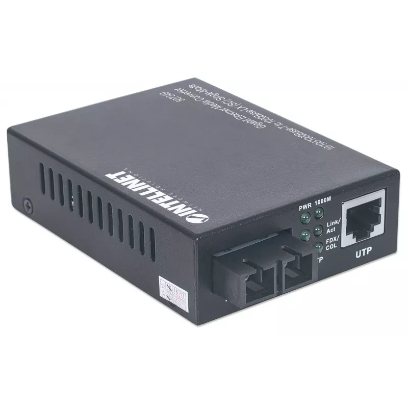 Convertitore di media Intellinet Gigabit Ethernet monomodale, da 10/100/1000Base-T a 1000Base-Lx (SC) monomodale, 20 km