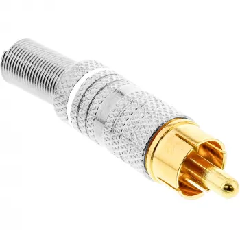 InLine connettore maschio RCA in metallo da saldare, argento, anello bianco, per cavo 6 mm