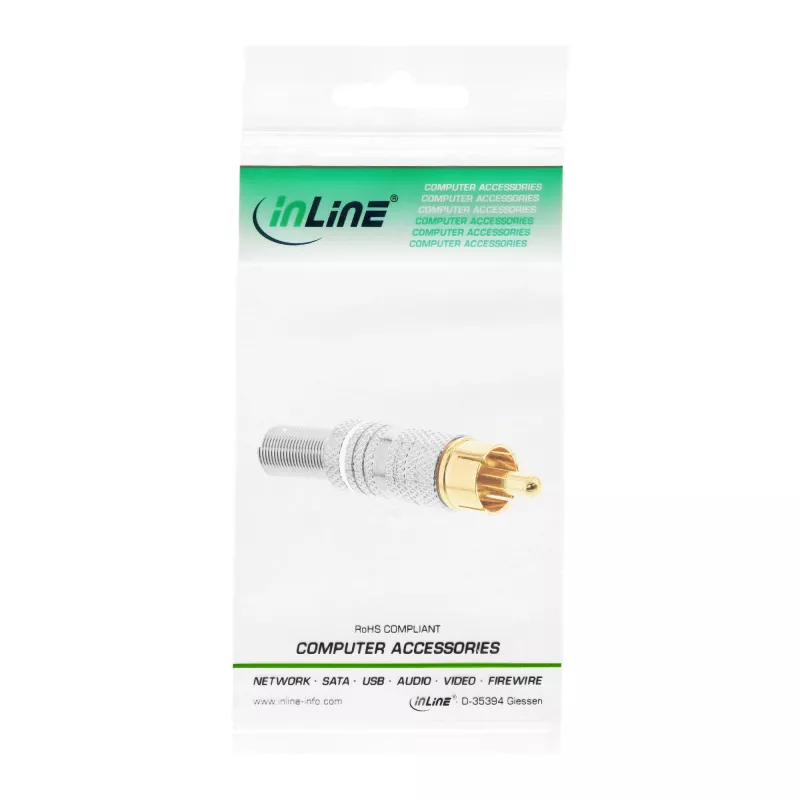 InLine connettore maschio RCA in metallo da saldare, argento, anello bianco, per cavo 6 mm