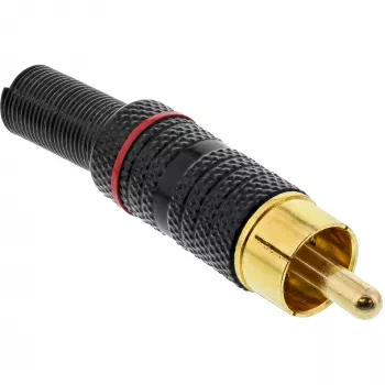 InLine connettore maschio RCA in metallo da saldare, nero, anello rosso, per cavo 6 mm