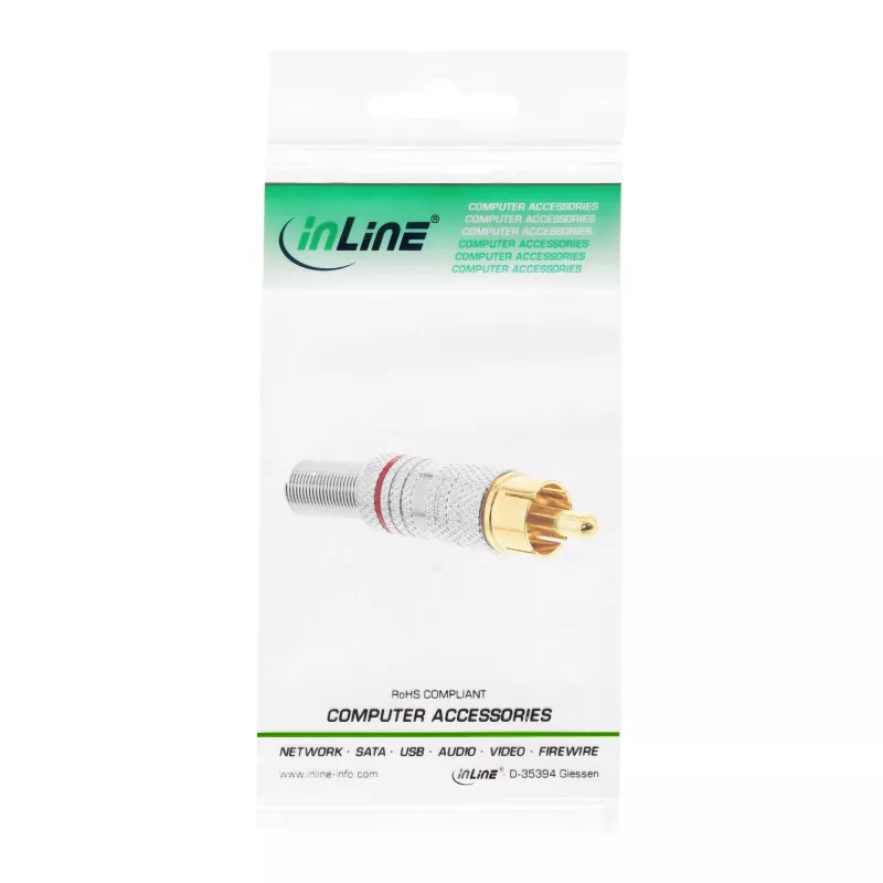 InLine connettore maschio RCA in metallo da saldare, argento, anello rosso, per cavo 6 mm