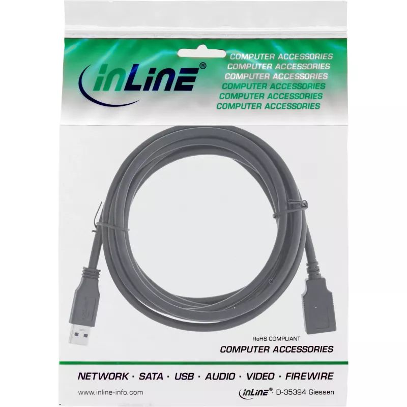 InLine cavo USB 3.2 Gen.1 Type-A maschio / Type-A femmina, nero, 5 m