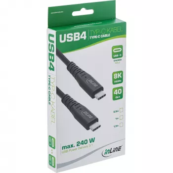 Cavo USB4 InLine, USB-C maschio/maschio, PD 240 W, 8K60Hz, TPE nero 0,5 m