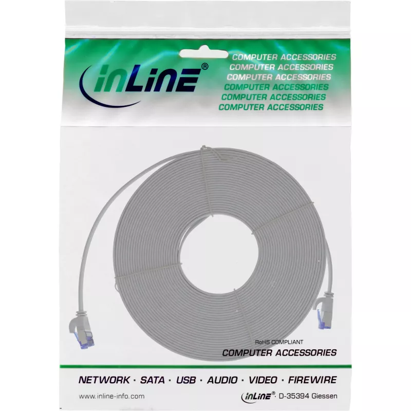 Cavo patch flat InLine, U/FTP, Cat.6A, TPE senza alogeni, grigio, 20 m