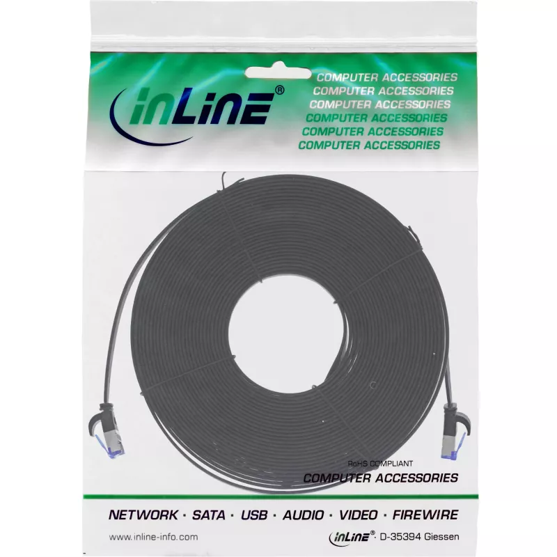 Cavo patch flat InLine, U/FTP, Cat.6A, TPE senza alogeni, nero, 10 m