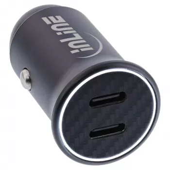 Adattatore caricabatterie USB da auto InLine Power Delivery, 2x USB-C, nero