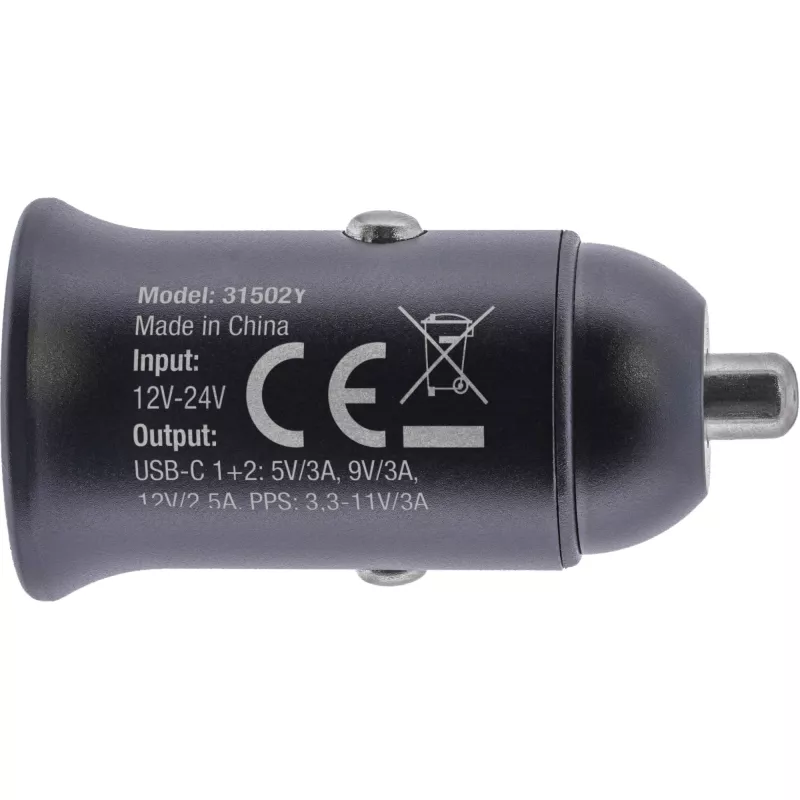 Adattatore caricabatterie USB da auto InLine Power Delivery, 2x USB-C, nero