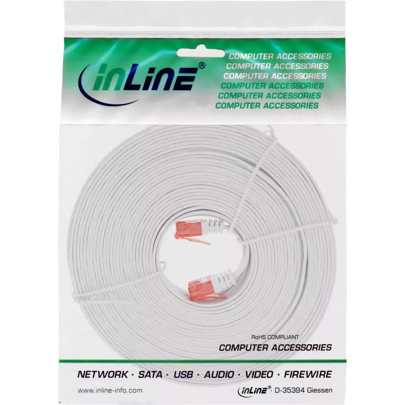Cavo patch flat ultrasottile InLine U/UTP Cat.6 Gigabit bianco 15m