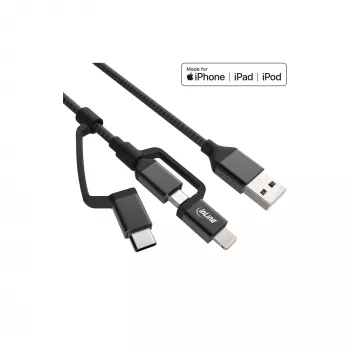 Cavo USB 3-in-1 InLine, USB-A maschio su Micro-USB+USB-C+Lightning, nero/alluminio