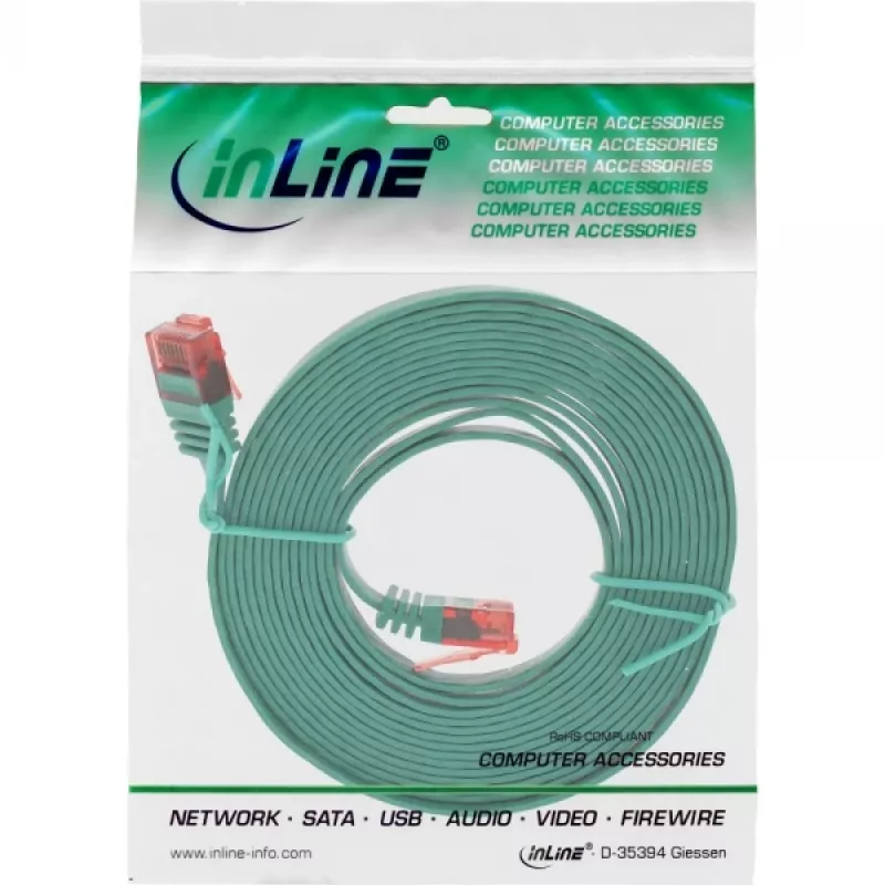 Cavo patch piatto ultraslim InLine U/UTP Cat.6 Gigabit verde 3 m