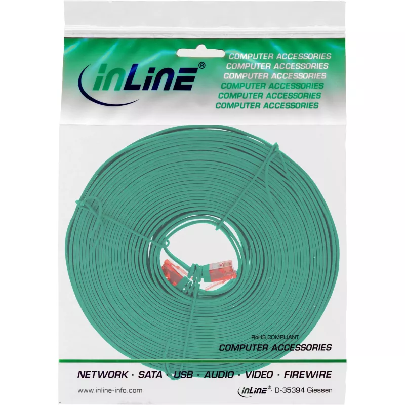 Cavo patch piatto ultraslim InLine U/UTP Cat.6 Gigabit verde 5 m