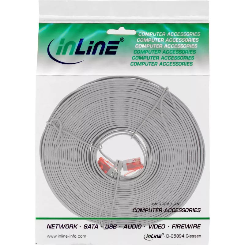 Cavo patch piatto ultraslim InLine U/UTP Cat.6 Gigabit grigio 7 m