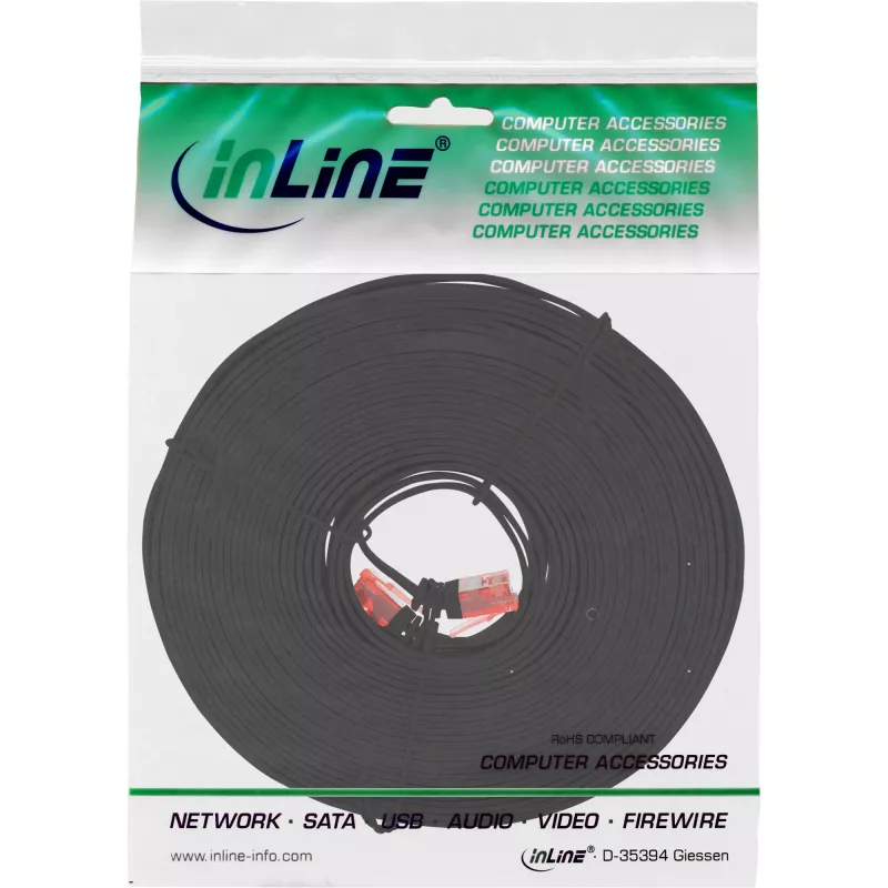 Cavo patch piatto ultraslim InLine U/UTP Cat.6 Gigabit nero 15 m
