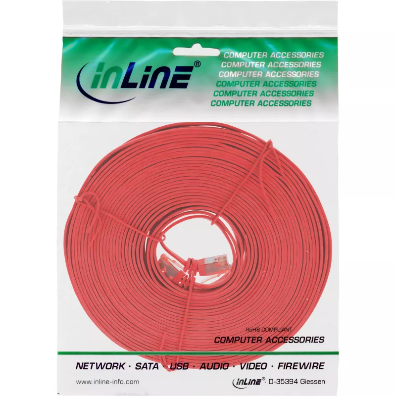 Cavo patch piatto ultraslim InLine U/UTP Cat.6 Gigabit rosso 10 m
