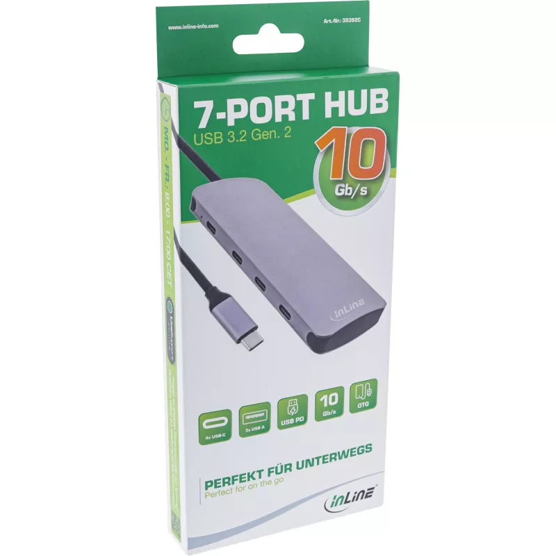 Hub USB 3.2 Gen.2 InLine, 4x USB-C + 3x USB-A, PD 100W, alluminio, grigio