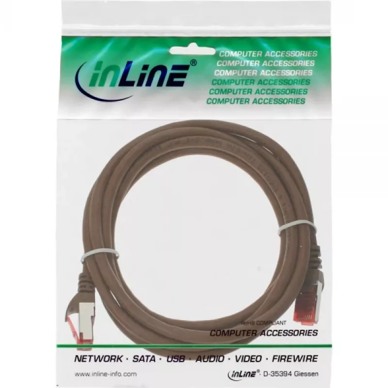 InLine Cavo patch S/FTP PiMF Cat.6 250MHz PVC rame marrone 25m