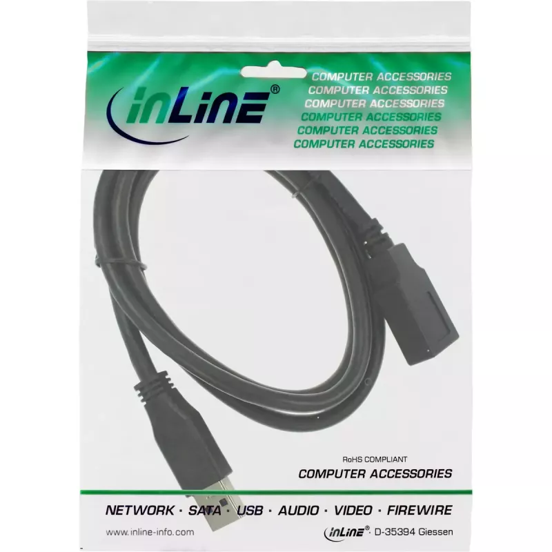 InLine B-35610 Cavo prolunga USB 3.2 A maschio/femmina, nero, 1 m, confezione bulk da 80