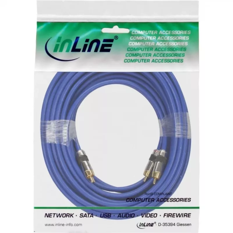 Cavo audio RCA InLine Premium 2x connettore maschio / maschio RCA placcato oro 10 m
