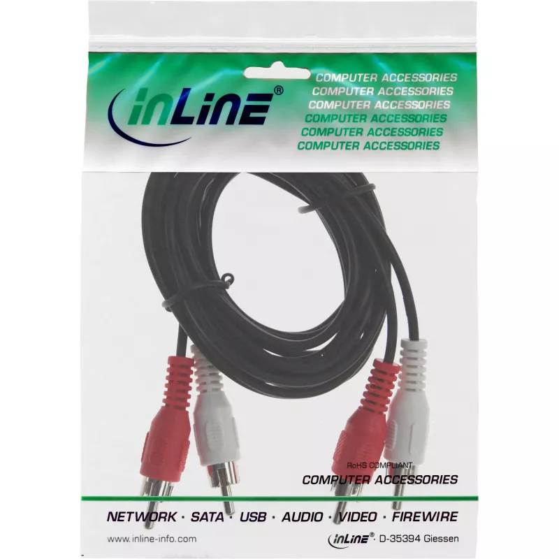 Cavo audio InLine, 2x connettore maschio/maschio RCA 2 m, nero