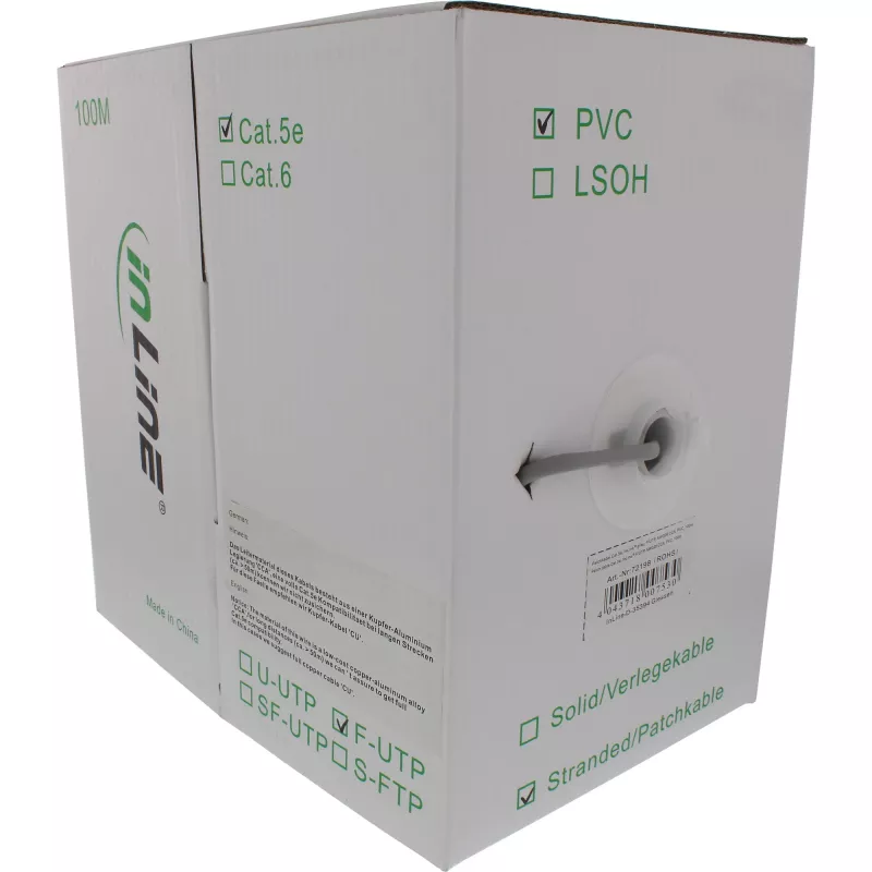 Cavo patch InLine F/UTP Cat.5e AWG26 CCA PVC grigio 100 m