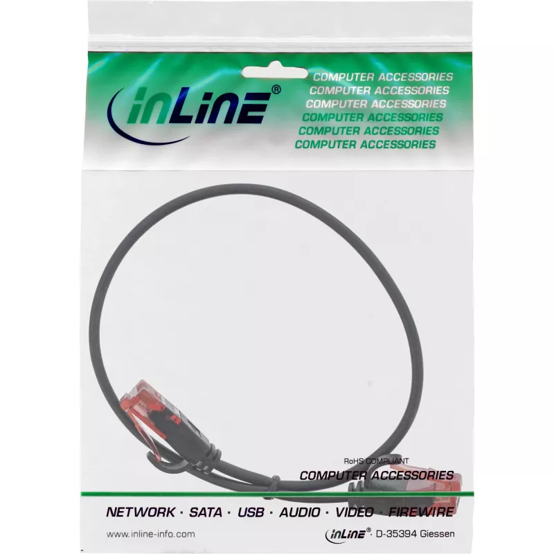 Cavo patch slim InLine, U/UTP, Cat.6, nero, 0,3 m