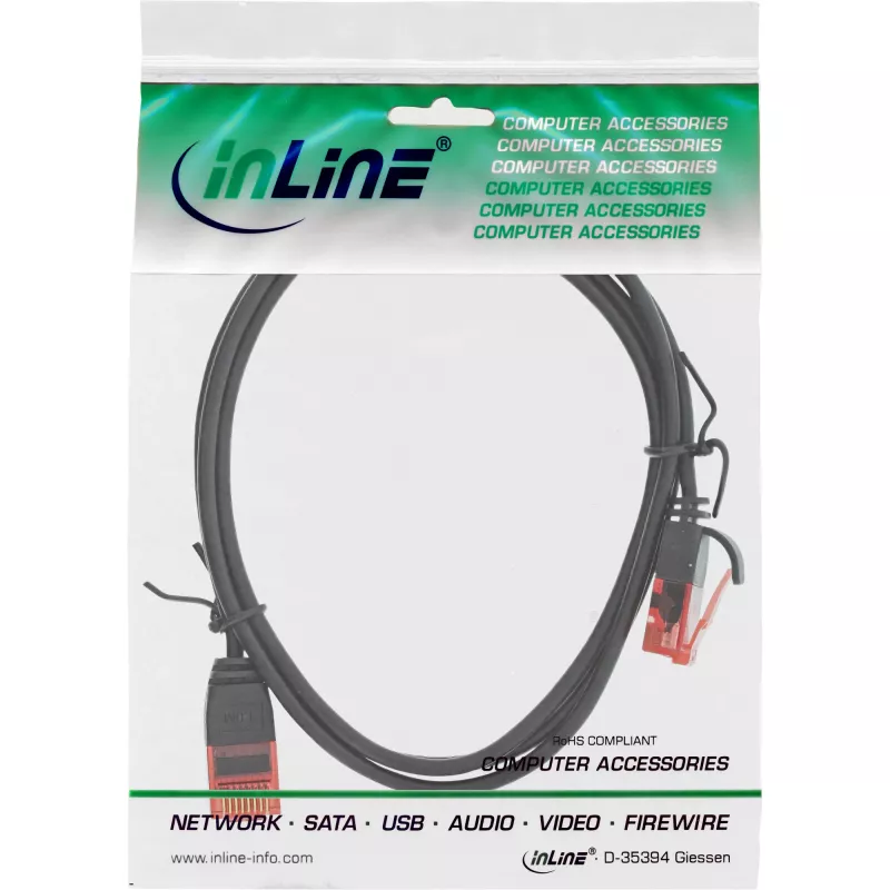 Cavo patch slim InLine, U/UTP, Cat.6, nero, 2,5 m