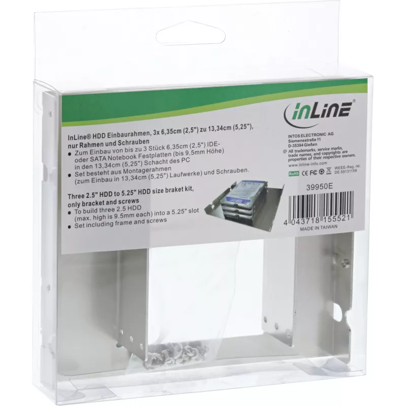 Kit di supporti InLine 3x HDD 2,5 pollici su HDD 5,25 pollici supporti e viti