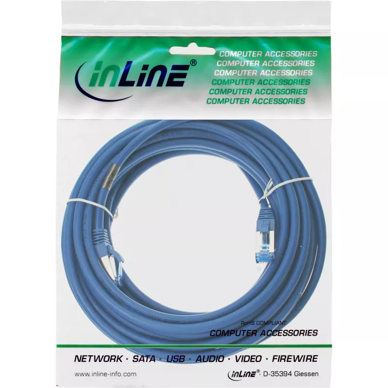 Cavo patch InLine S/FTP PiMF Cat.6A senza alogeni 500 MHz blu 15 m