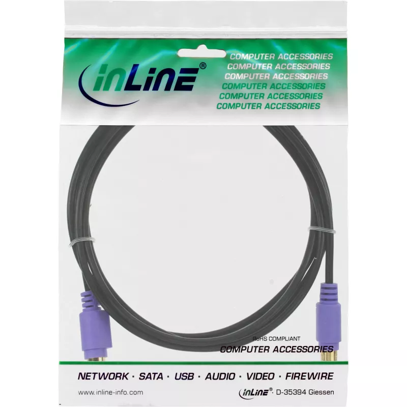 Cavo PS/2 InLine, M/F, nero/viola, contatti dorati, 2 m