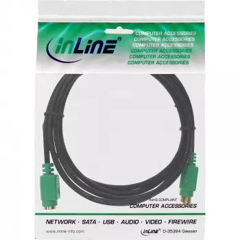 Cavo PS/2 InLine, M/F, nero/verde, contatti dorati, 2 m, nero, 2 m, PS/2, PS/2, maschio, femmina