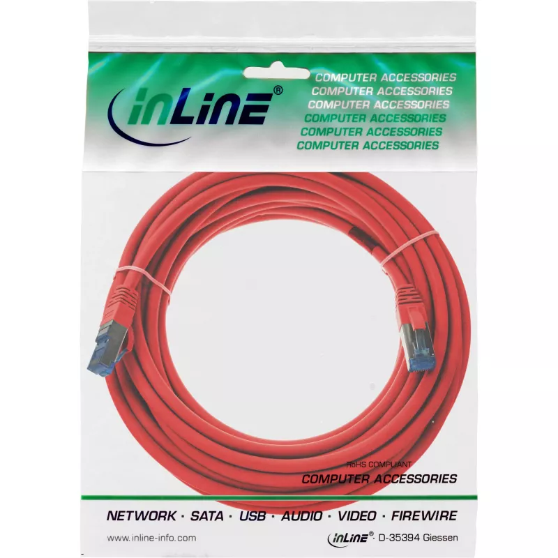Cavo patch InLine S/FTP PiMF Cat.6A senza alogeni 500MHz rosso 15 m