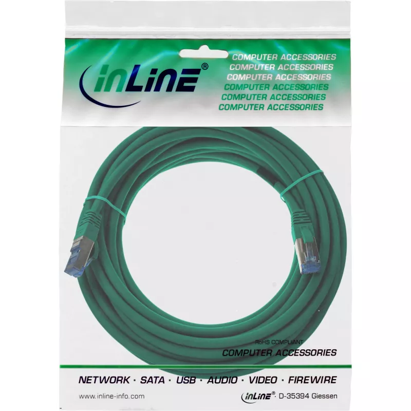 Cavo patch InLine S/FTP PiMF Cat.6A senza alogeni 500 MHz verde 20 m