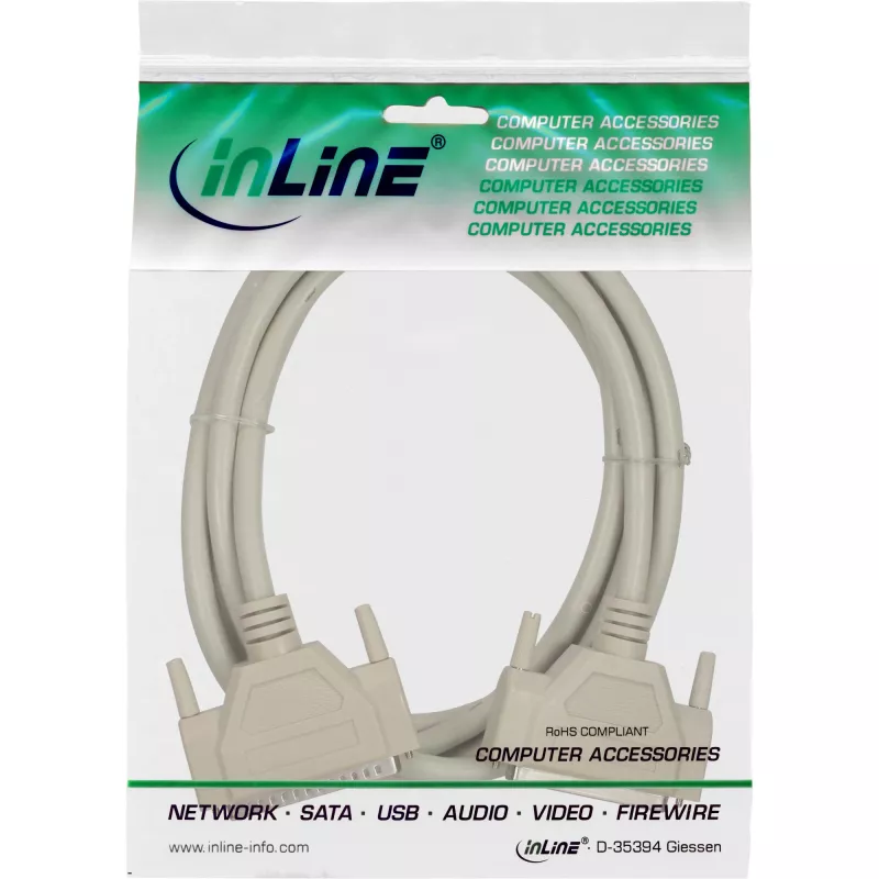 Prolunga seriale InLine, stampata, DB37, maschio / femmina, diretta, grigia, 3 m